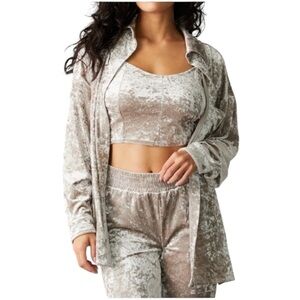 Playboy Ladies Champagne Crushed Velour Shacket Medium Playboy Bunny Button Up